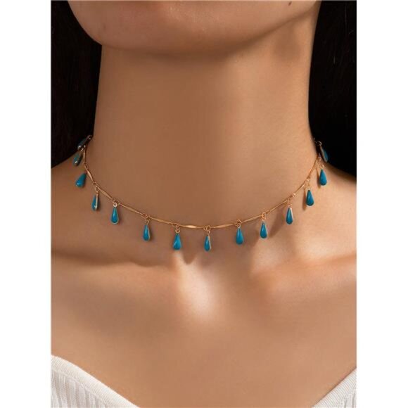Minimalist Drippy Tassel Pendant Choker Necklace - Picture 1 of 4